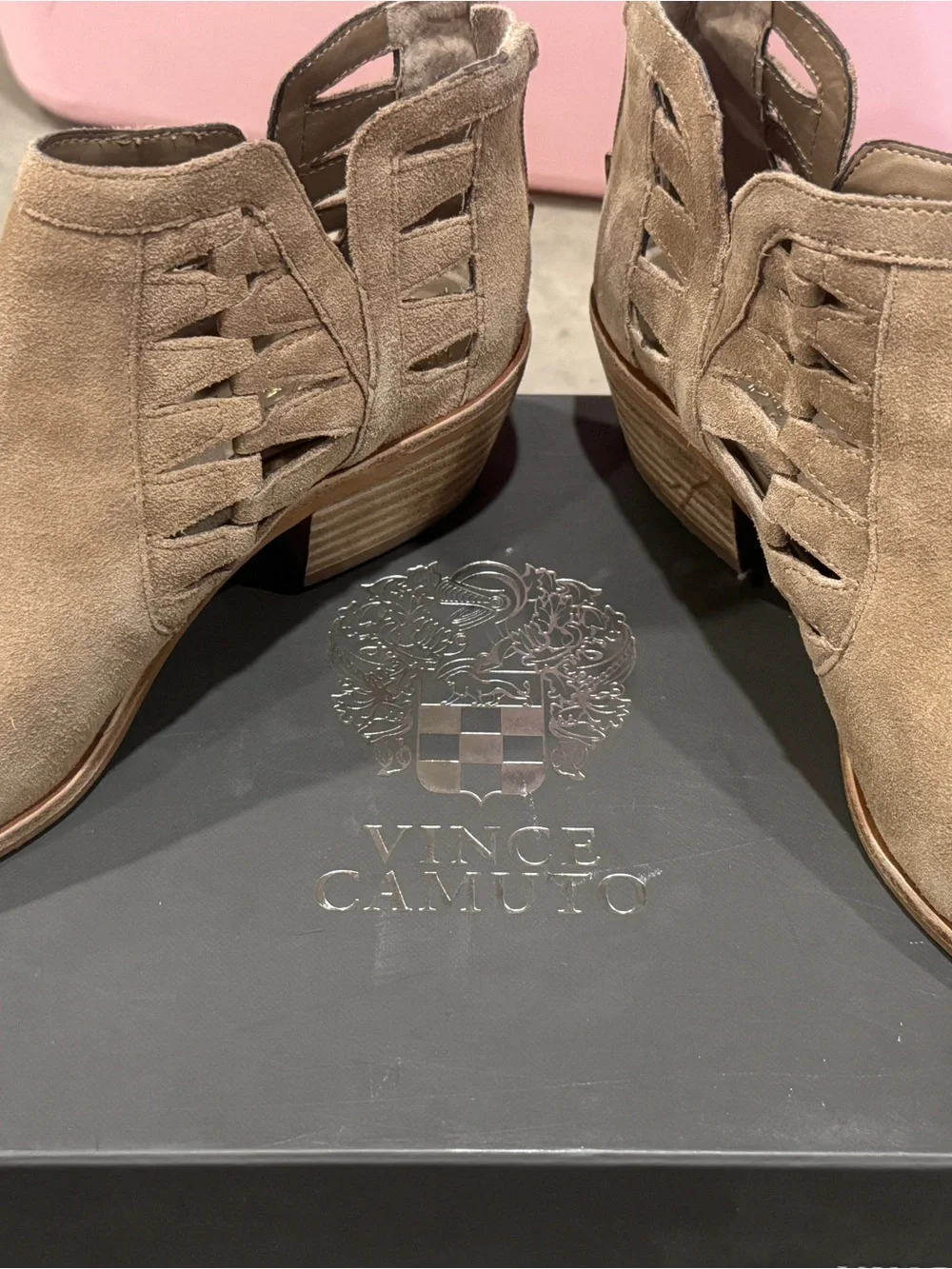 Vince Camuto Tan Suede Cutout Booties